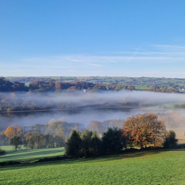 Beautiful Staffordshire Moorlands countryside with lake and mist. Mobile, clinic and workplace reflexology service.